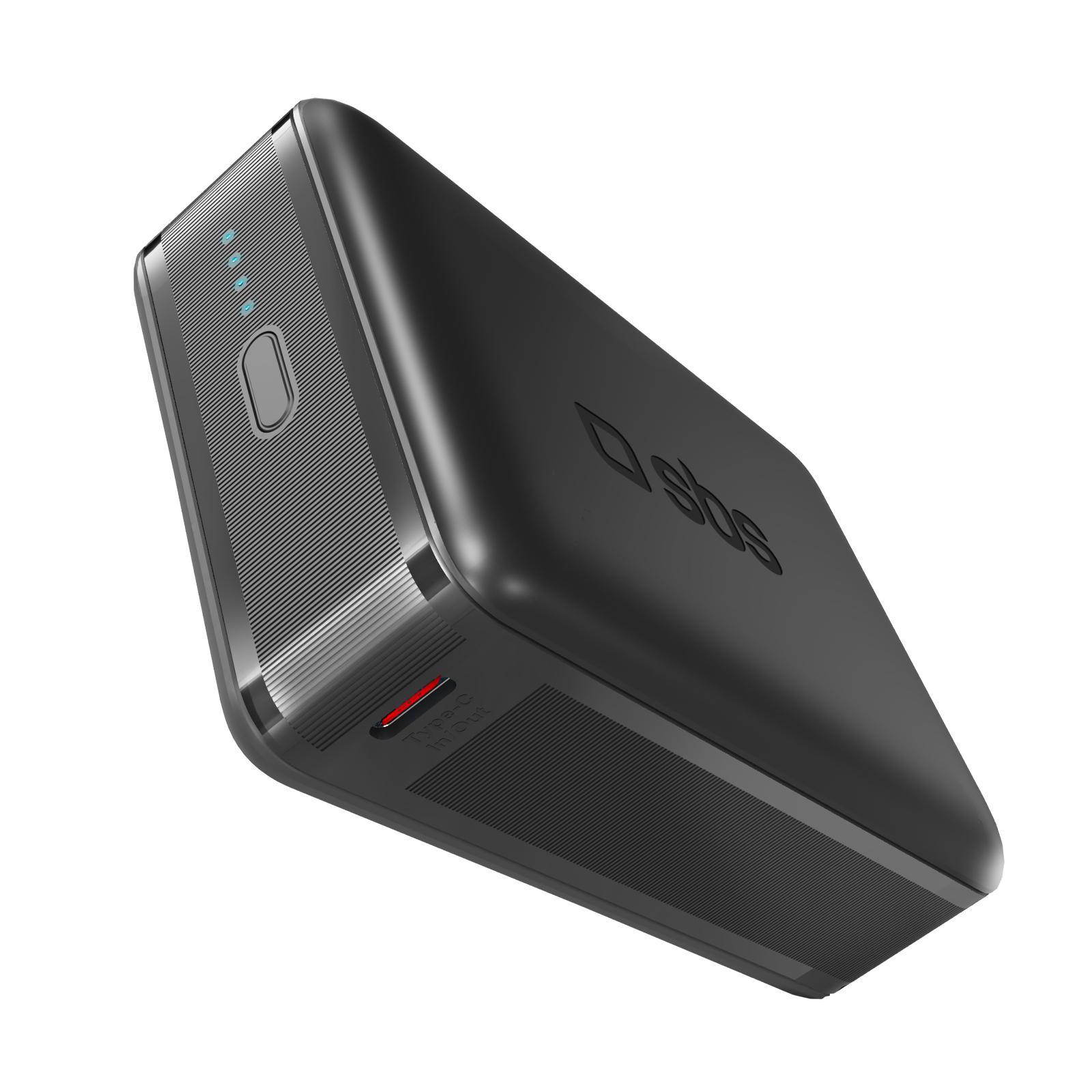 20.000mAh Powerbank für Computer, Smartphones, Tablets mit USB-C und USB-A, Schwarz