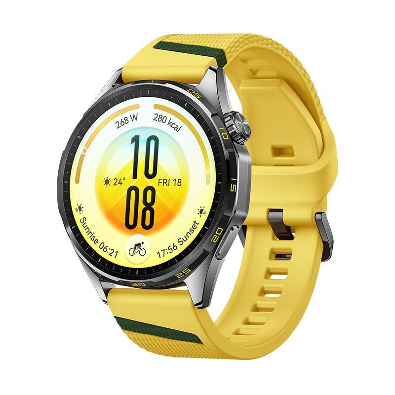 WATCH GT 7, 46mm, Anthrazitfarbenes Edelstahlgehäuse + gelb-grünes Fluorelastomer-Armband Smartwatch