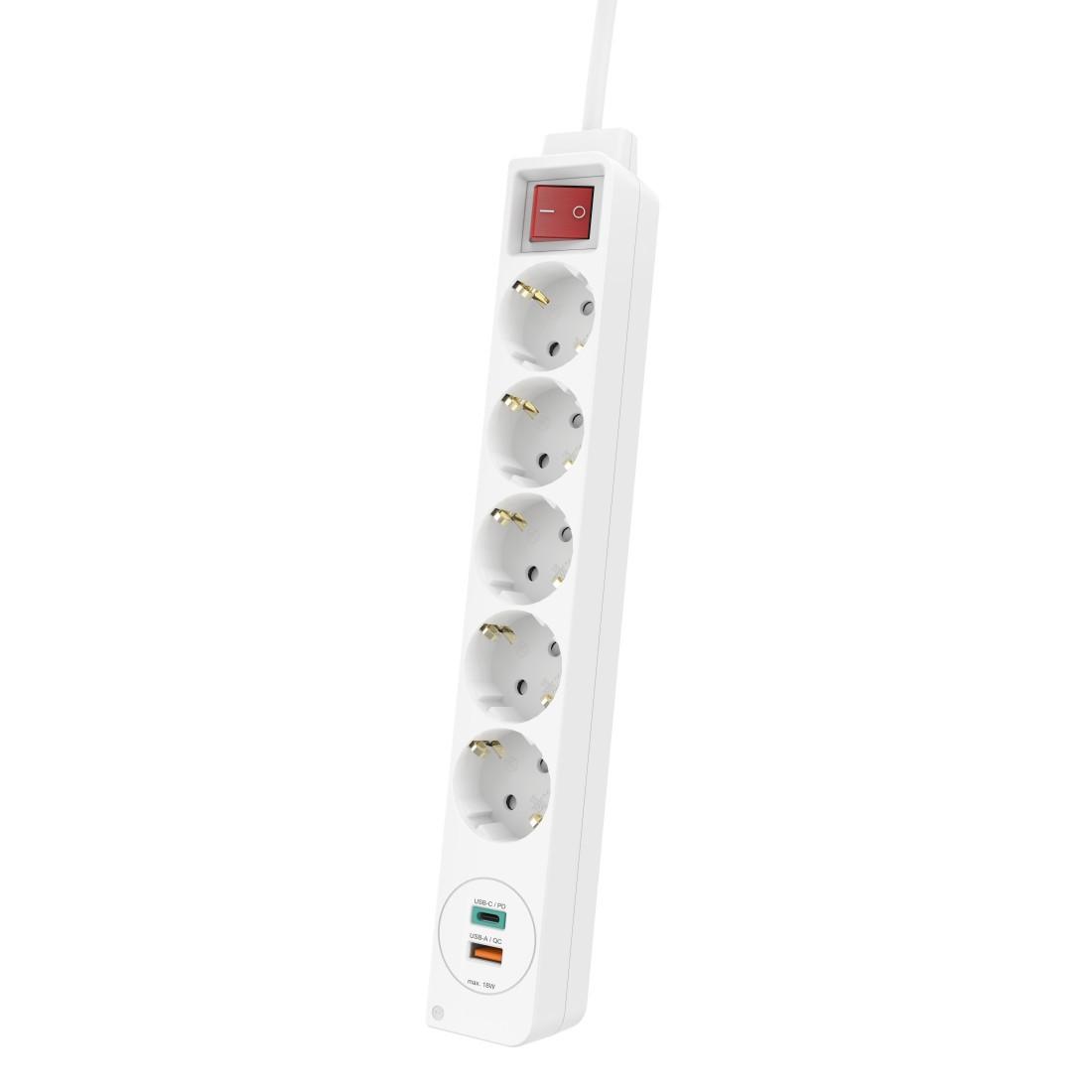 Steckdosenleiste, 5-fach, USB-C/USB-A-Buchse, PD/Fast Charge max. 18W, WS (00133758)