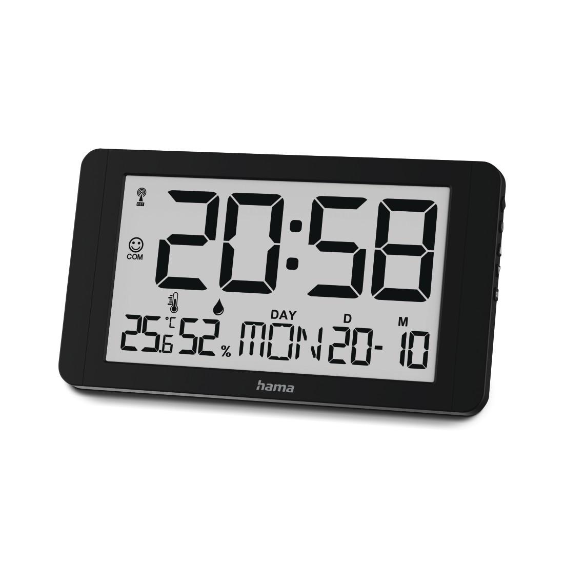 Digitale Wanduhr "Kuba", Funkuhr mit Thermometer/Hygrometer, Schwarz (00222215)