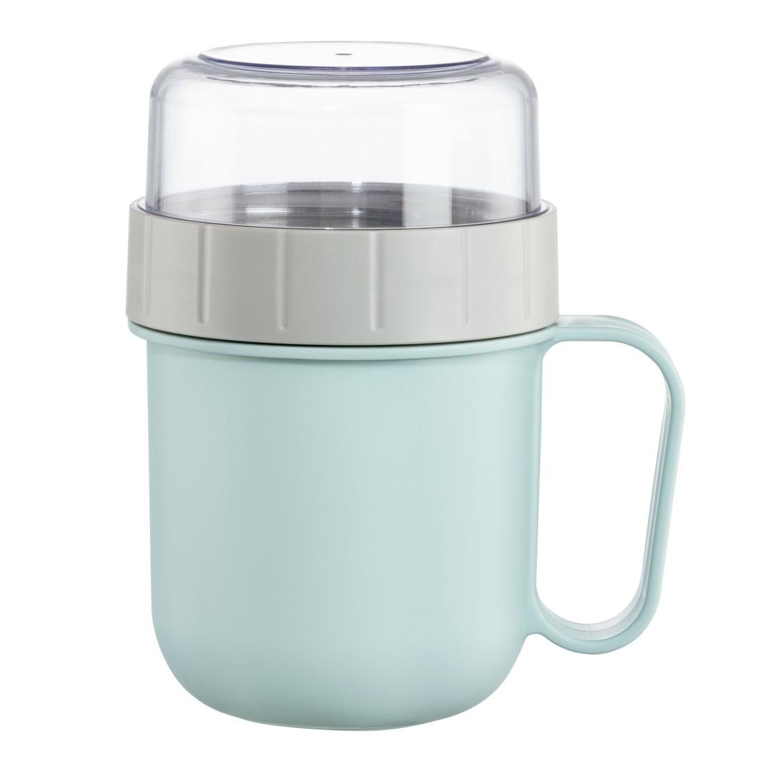 Müslibecher To Go, mit Topper, 2 Fächer, 500 + 200 ml, Pastellblau/Grau (00181582)