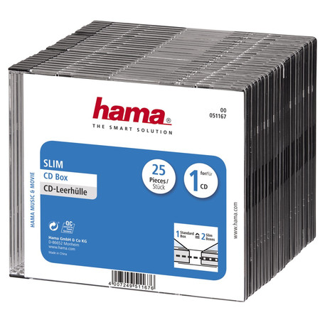 CD-Leerhülle Slim, 25er-Pack, Transparent/Schwarz