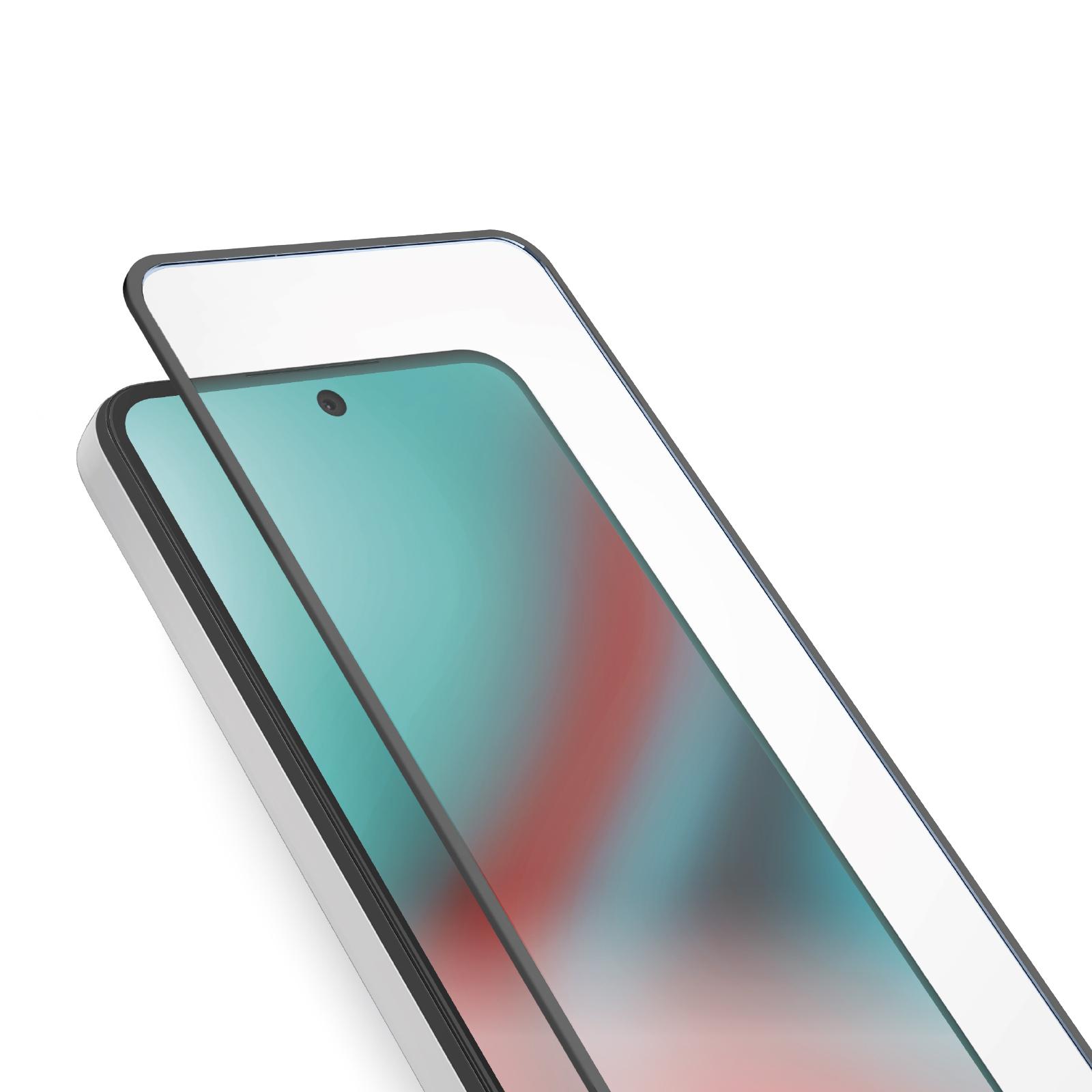 Hülle aus gehärtetem Glas mit schwarzen Silikonrändern für Motorola G14