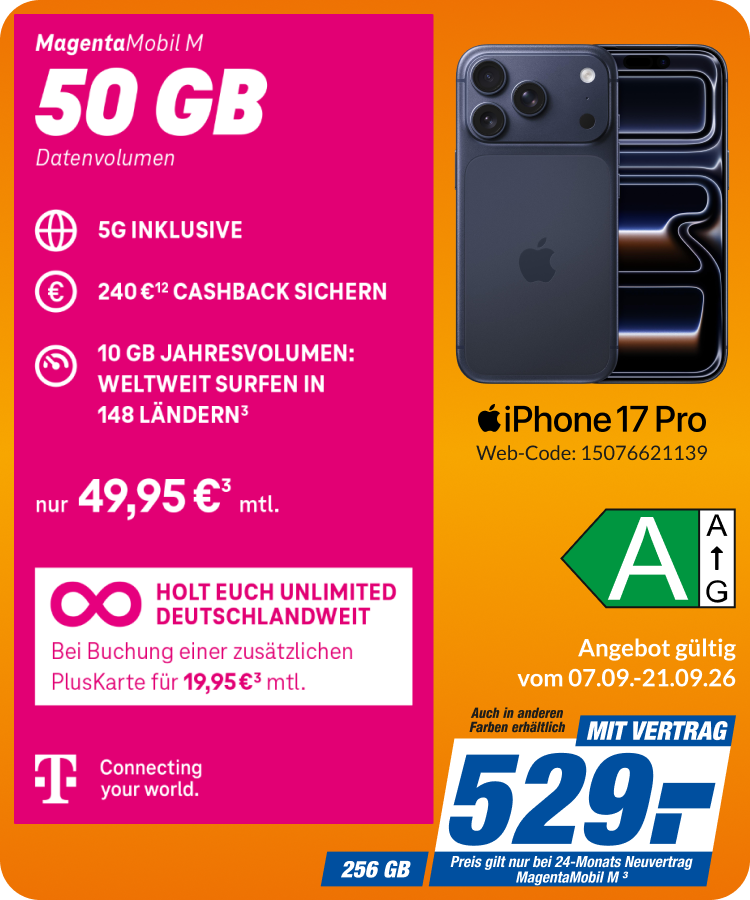 iPhone 17 Pro mit Magenta Mobil M für 529€!