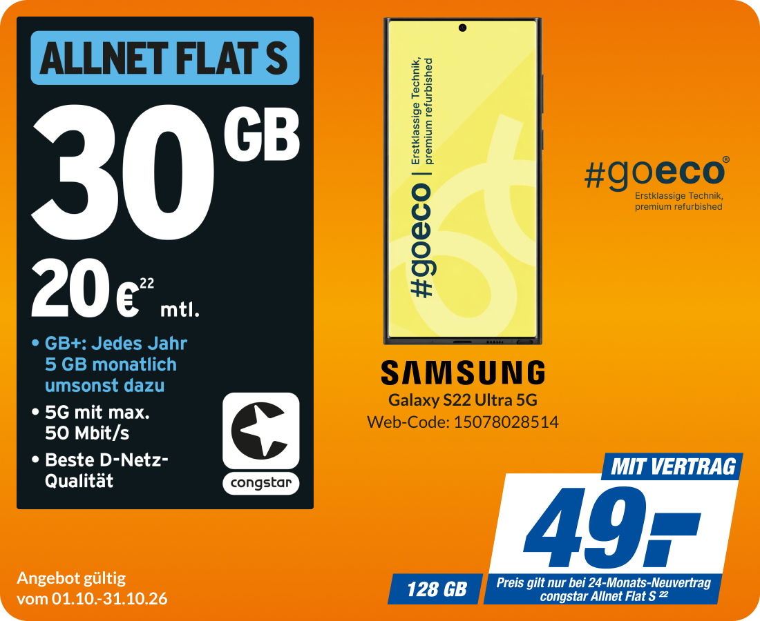 Samsung Galaxy S22 Ultra mit Allnet Flat S für 49€!