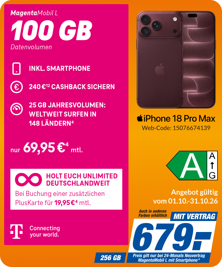  iPhone 18 Pro Max mit Magenta Mobil M für 679€!