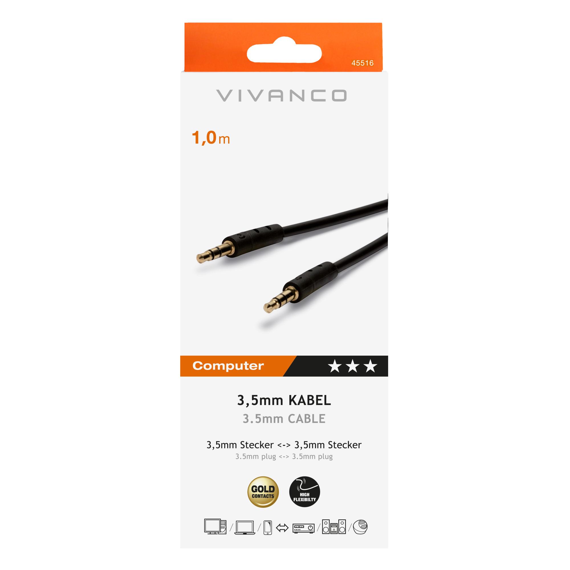 Audio Anschlusskabel, 3,5 mm Klinke - 3,5 mm Klinke, 1m (45516)