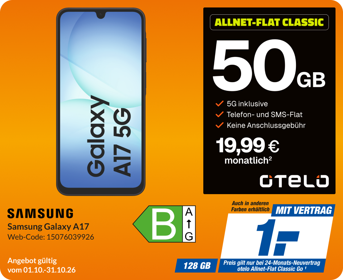 Samsung Galaxy A17 mit Allnet Flat GO für 1€!