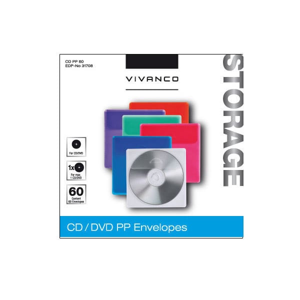 CD/DVD Umschläge, 60er Pack, 6 Farben (31708)