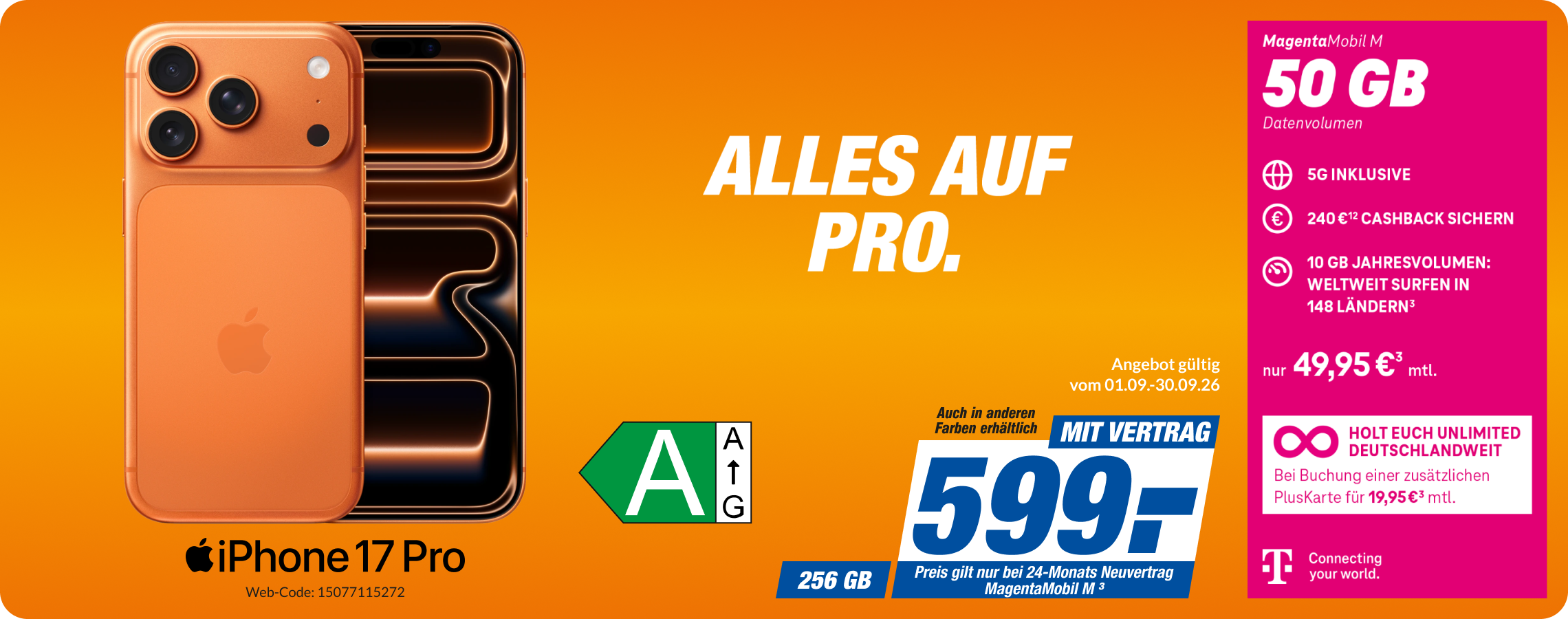 iPhone 17 Pro mit Magenta Mobil M für 599€!