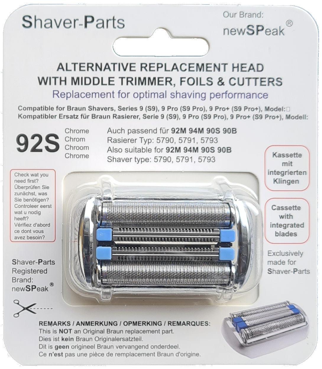 Scherkopf kompatibel mit Braun 92S, 94M, 92M, 90S, 90B, 92B Ersatzscherkopf