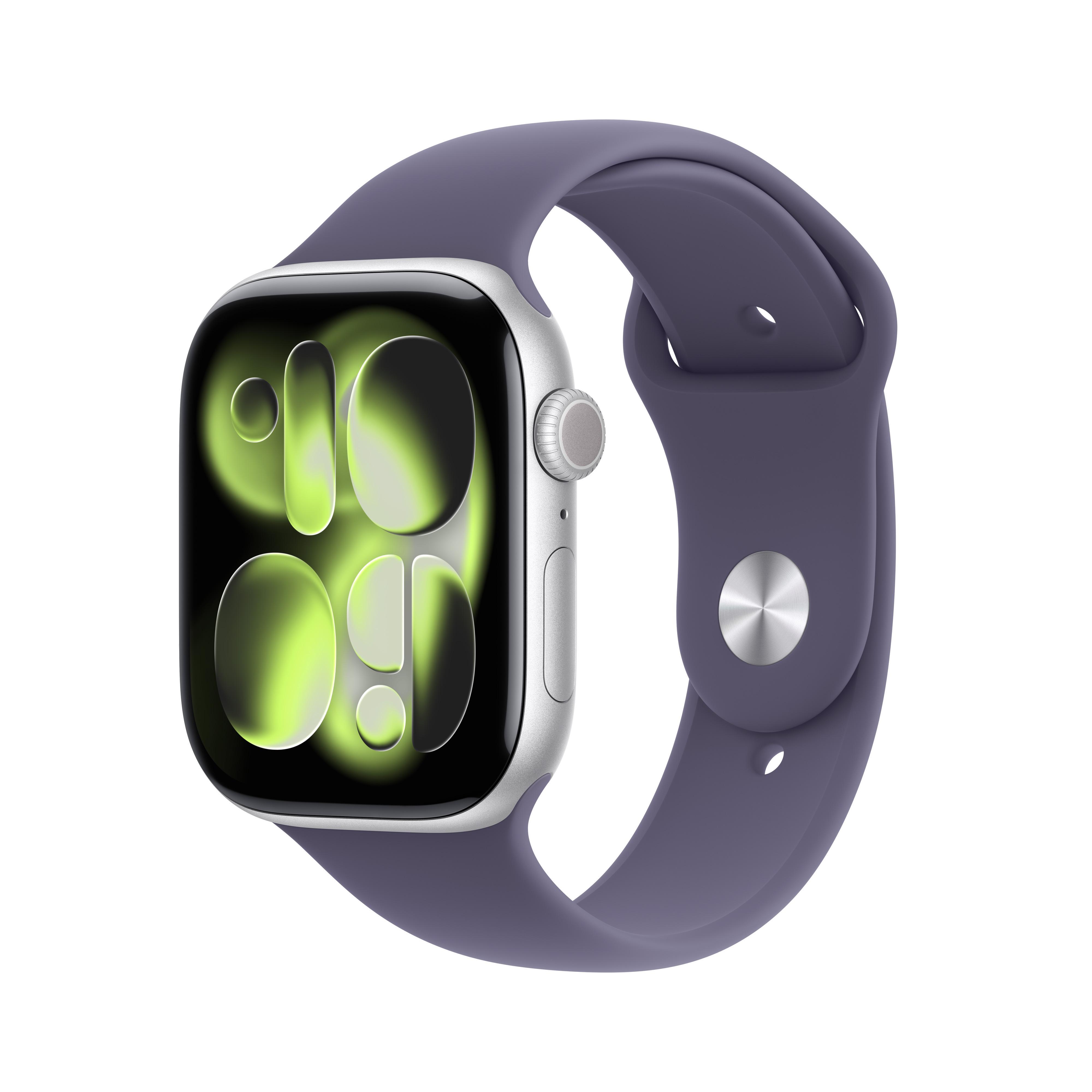 Watch Series 11, GPS + Cellular, 46mm, Silber Aluminiumgehäuse mit Nebelviolett Sportband - M/L