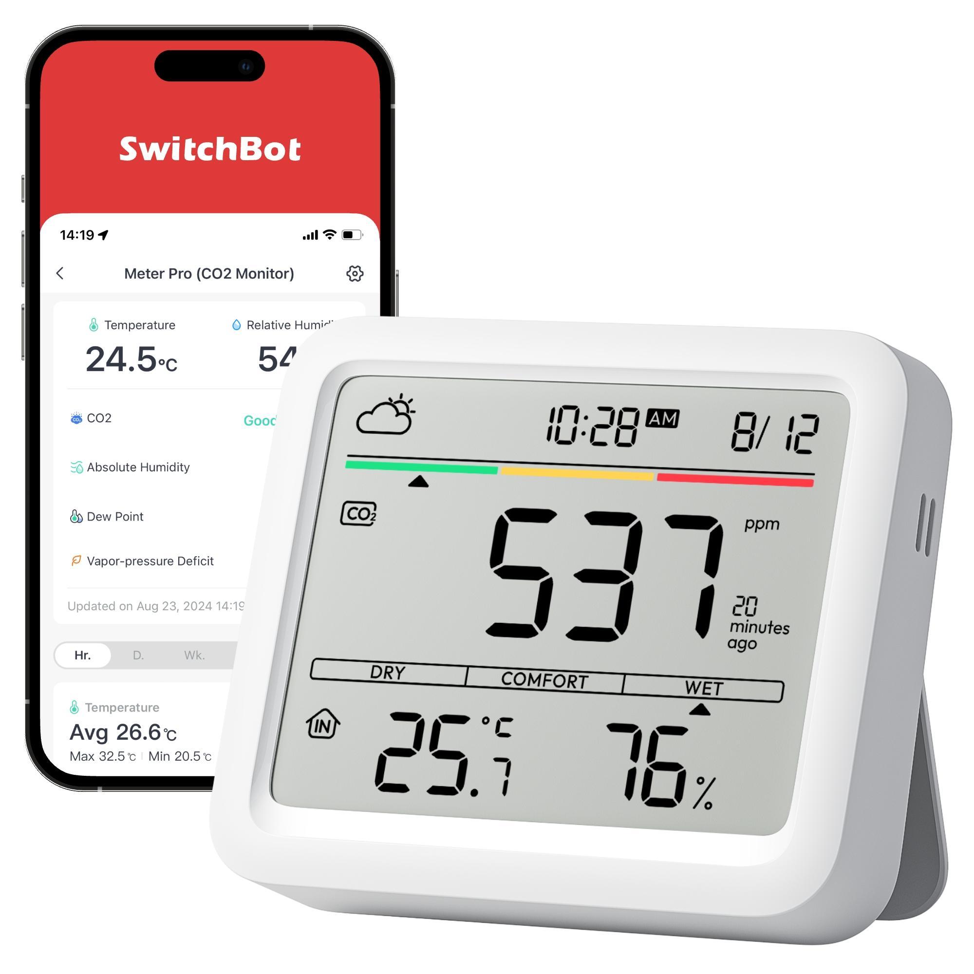 Meter Pro CO2 - Messgerät, Smarte Wetterstation, Thermometer, Hygrometer, Weiß