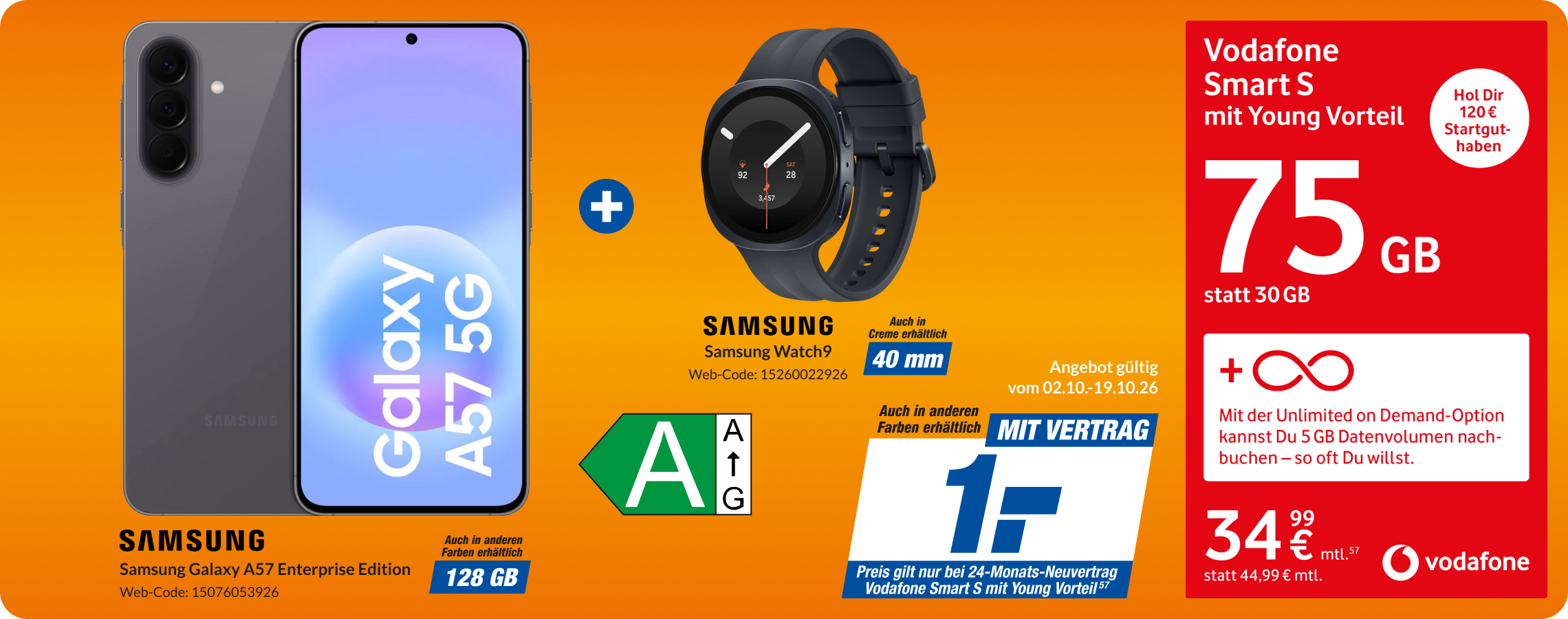 Samsung Galaxy A57 + Watch 9 mit Smart S für 1€!