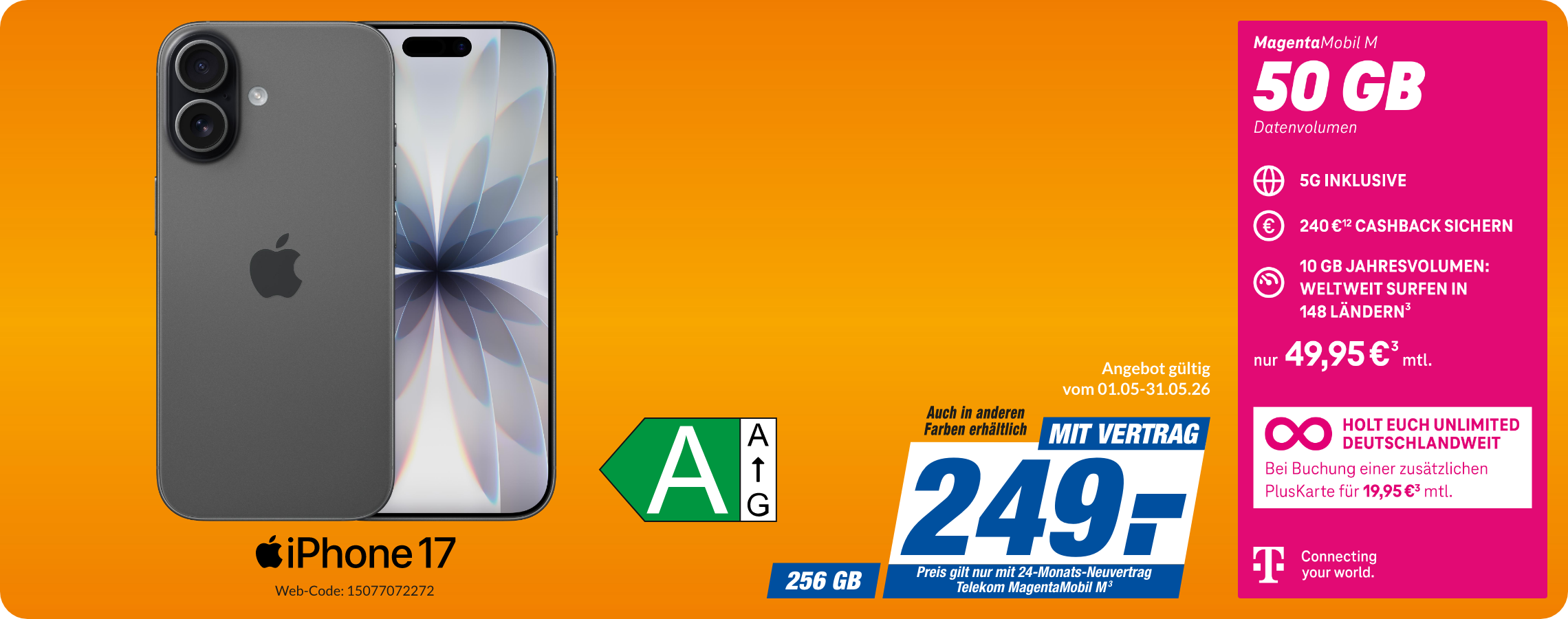 Apple iPhone 17 mit Magenta Mobil M für 249€!