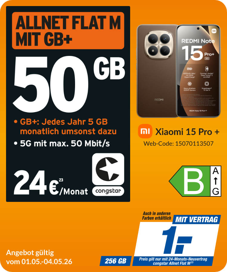 Redmi Note 15 Pro+ mit Allnet Flat M für 1€!