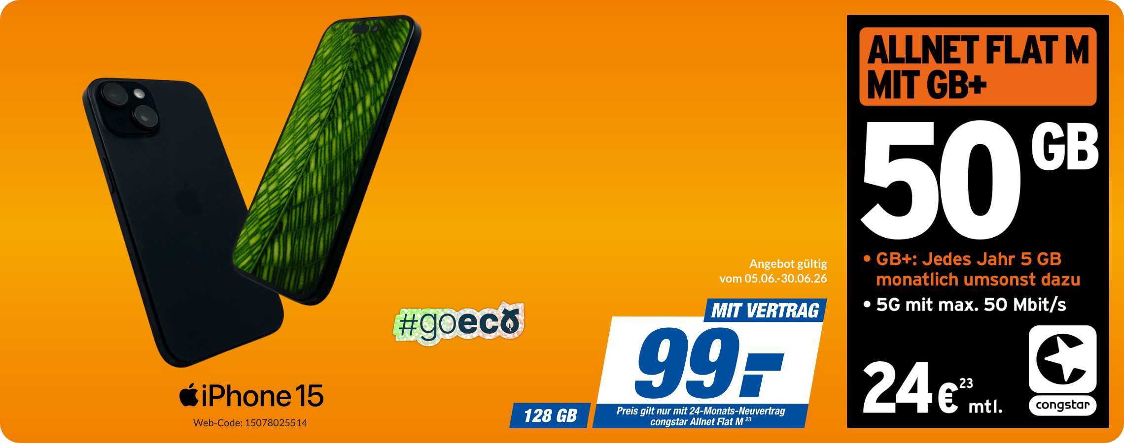 iPhone 15 mit Allnet Flat M für 99€!