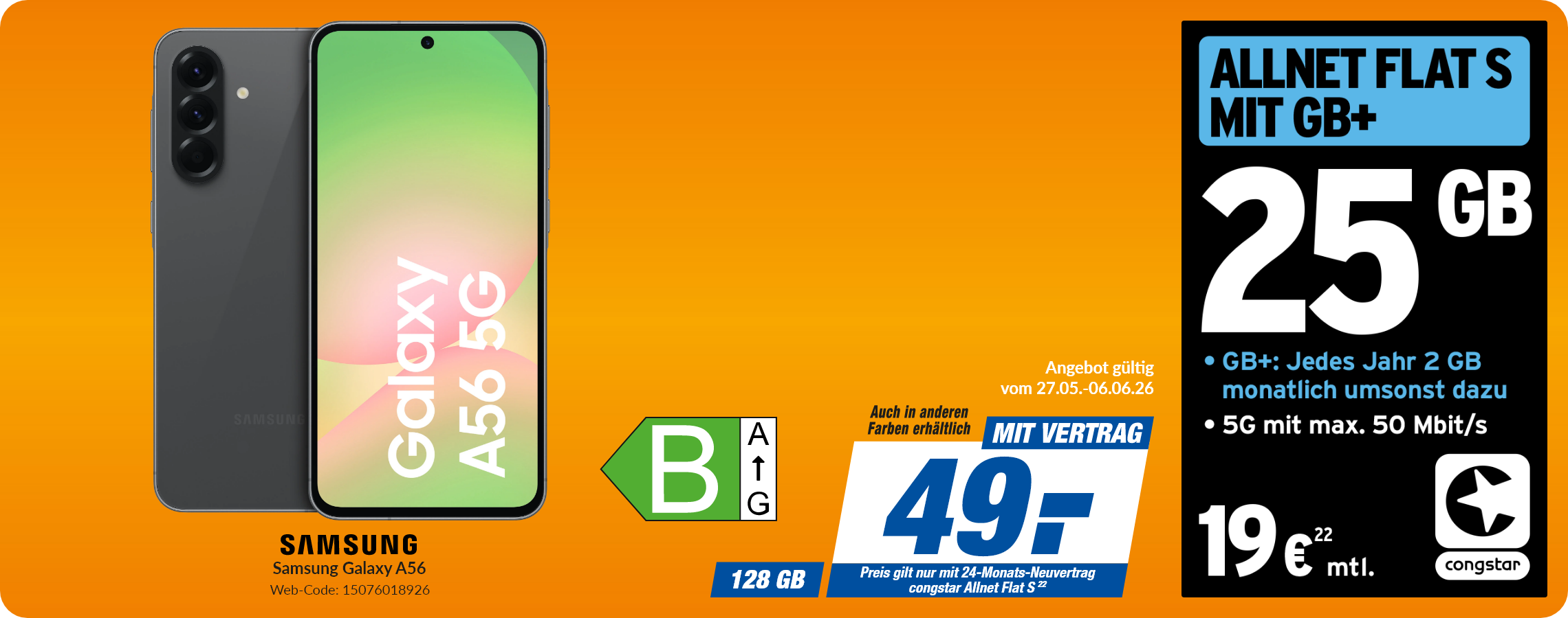 Samsung A56 EE mit Allnet Flat S für 49€!
