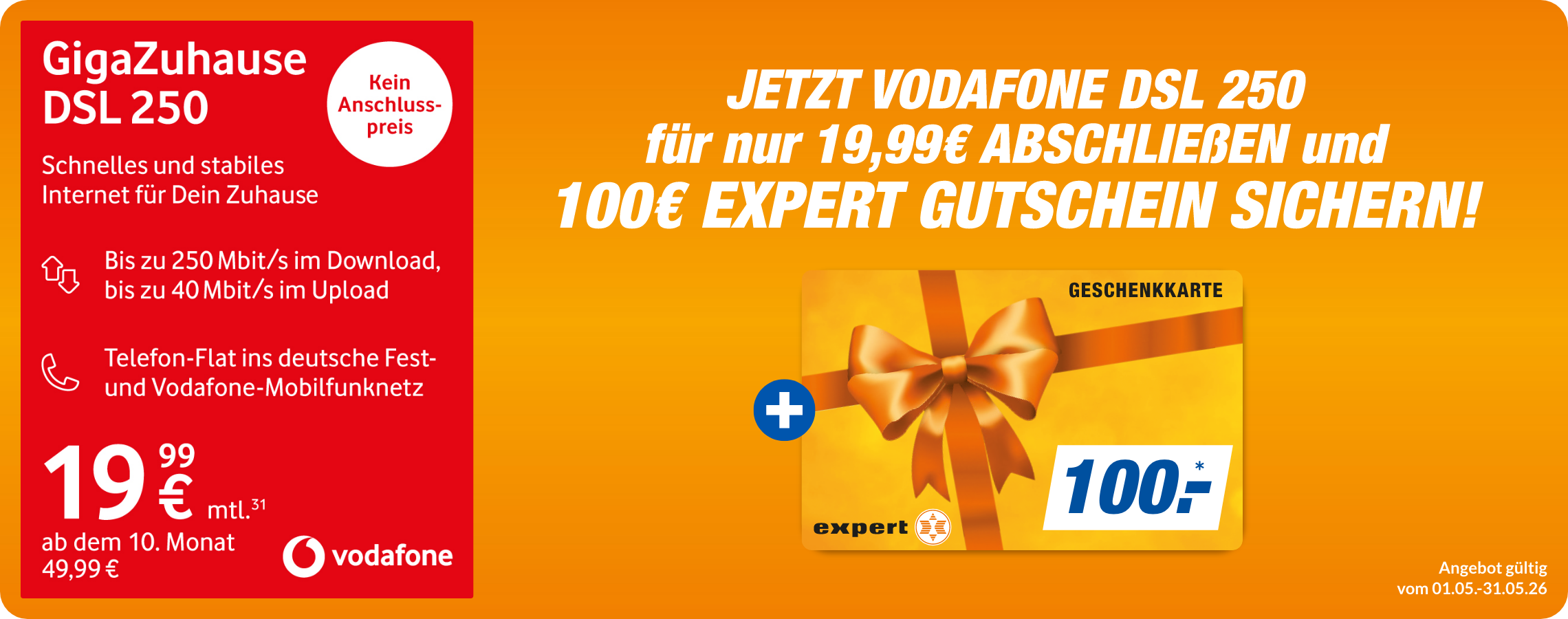 GigaZuhause 250 DSL mit 100,00€ expert Gutschein