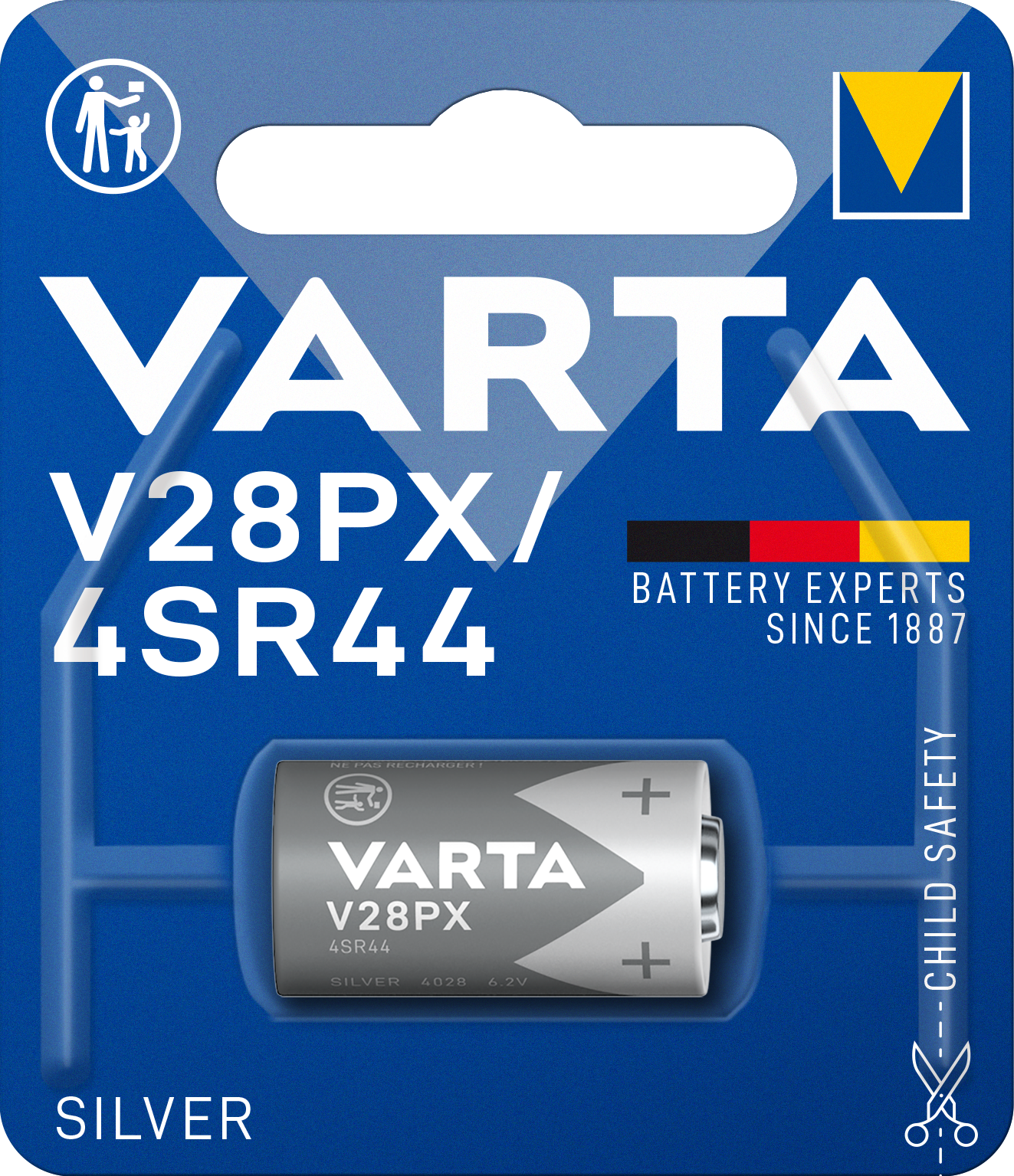 SILVER Cylindrical V28PX/4SR44, 1er Blister Batterie