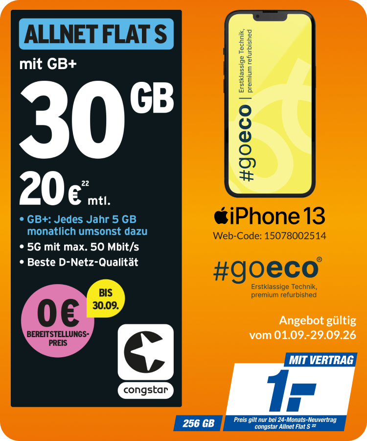 iPhone 13 mit Allnet Flat S für 1€!
