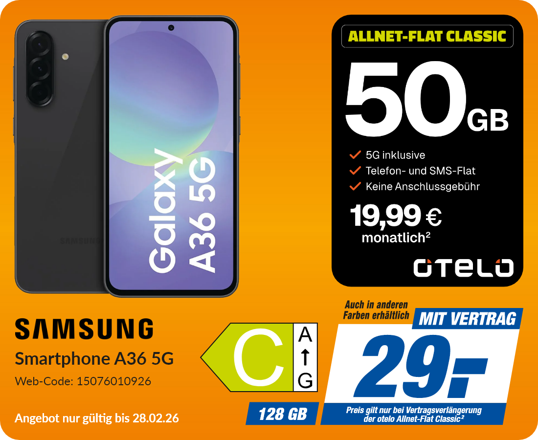Samsung A36 mit ALLNET-FLAT CLASSIC für 29€!