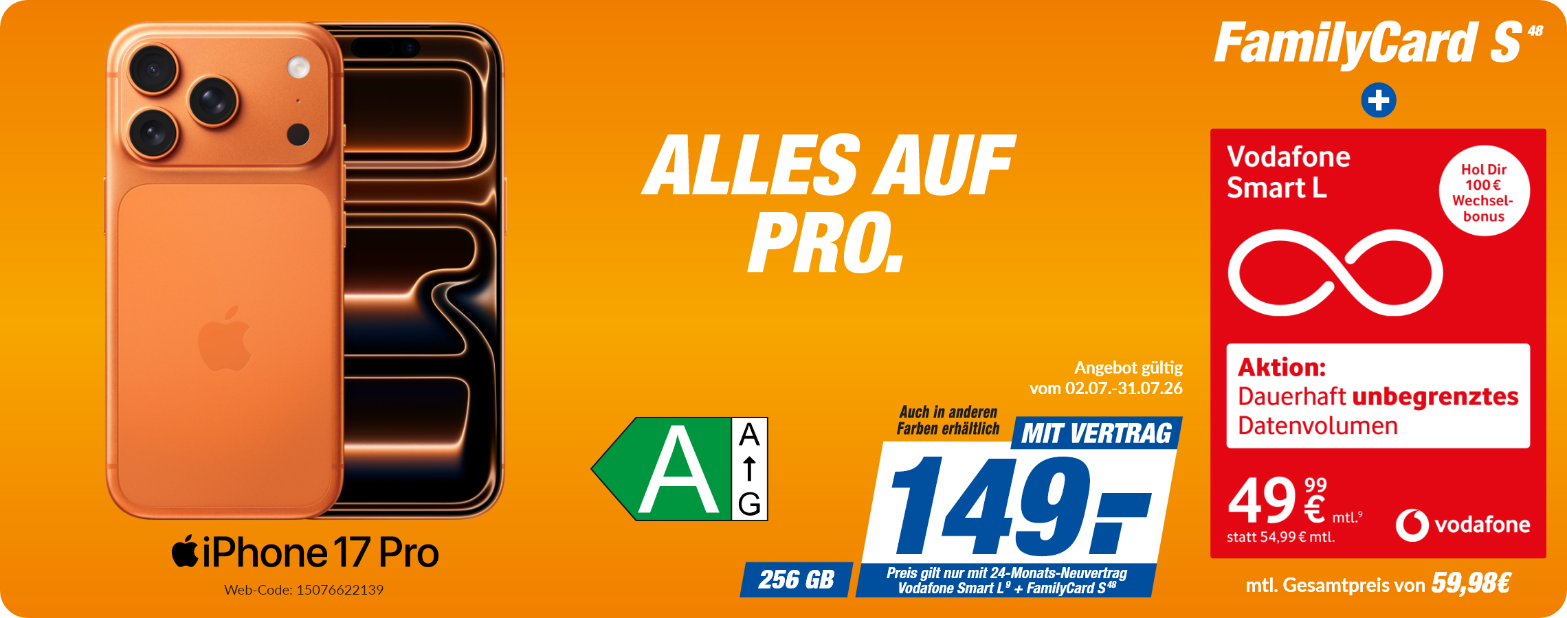 iPhone 17 Pro mit Smart L + FamilyCard S für 149€!