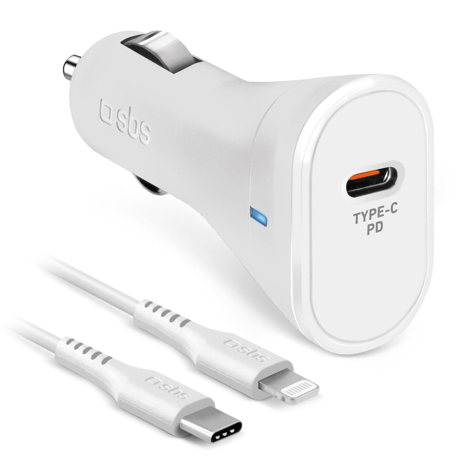 Autoladegerät mit USB-C auf Lightning-Kabel, USB-C, 20 W, 1 m, Weiß