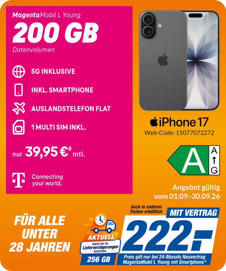 iPhone 17 mit Magenta Mobil L Young für 222€!