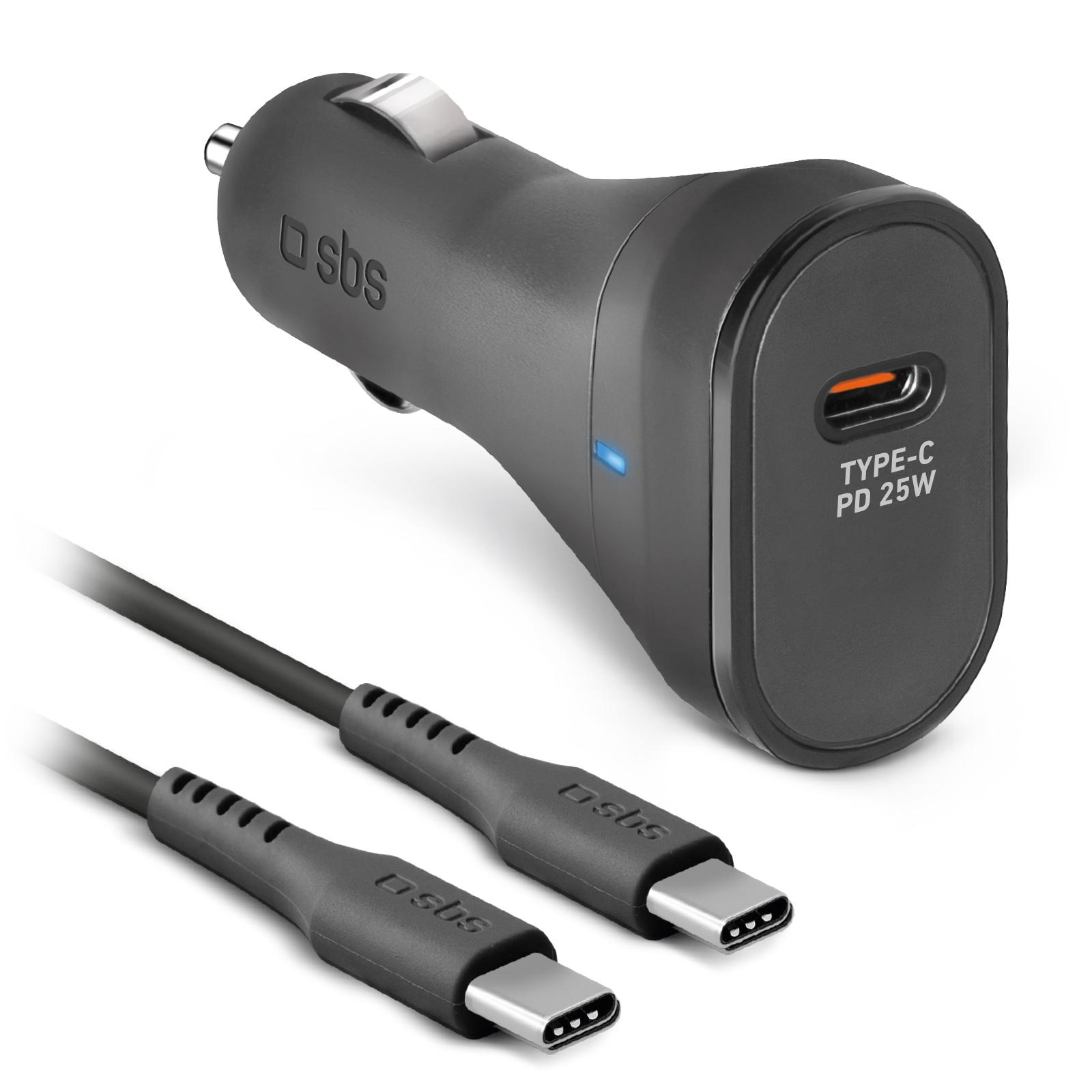 Autoladegerät mit USB-C-Kabel, USB-C, 25 W, 1 m, Schwarz