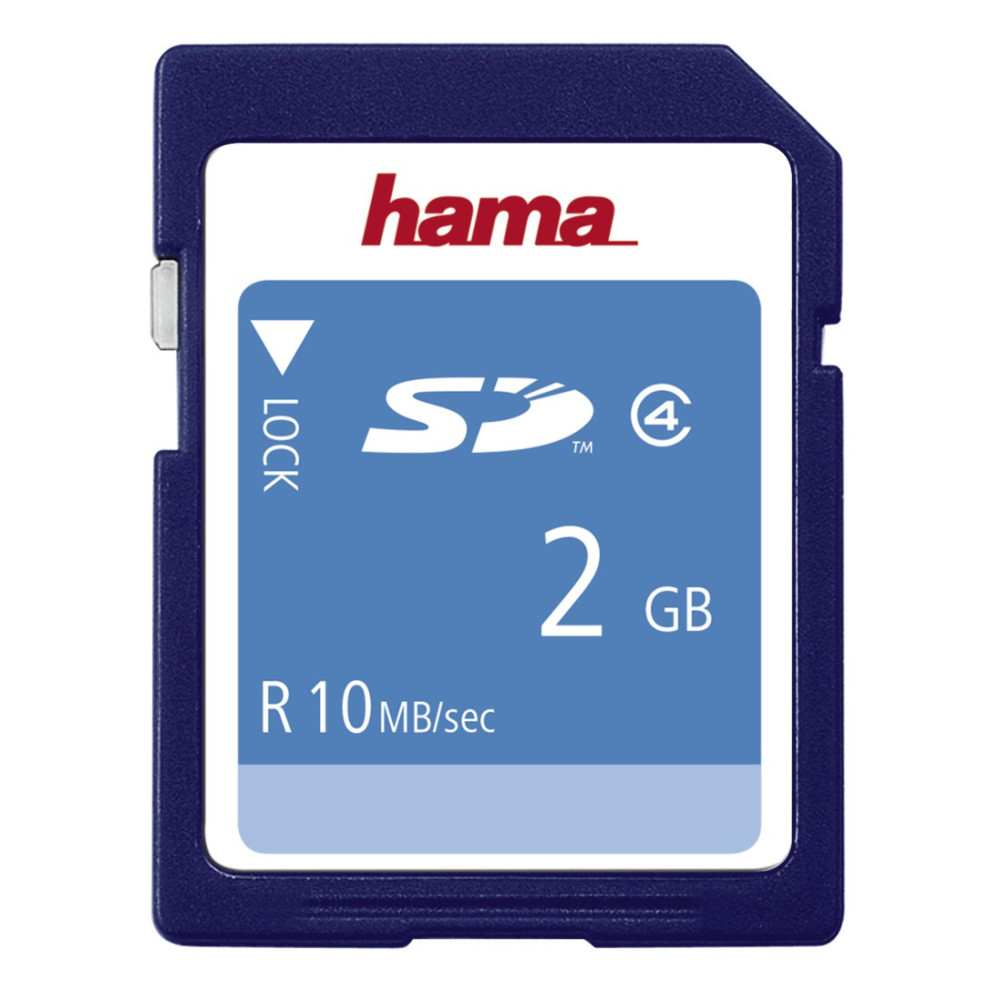Hama Speicherkarte SD 2GB SD-2.0 Standard, Class 4, Datensicherheit dank mechanischem Schreibschutz, Beschriftungsfeld