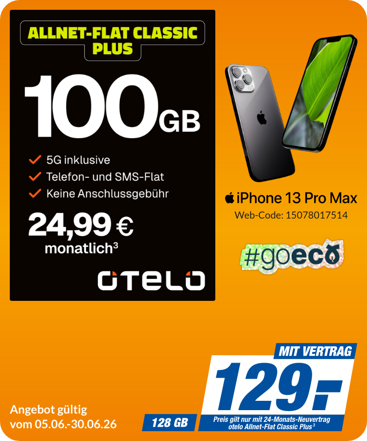 iPhone 13 Pro Max mit Allnet Flat Classic Plus für 129€!