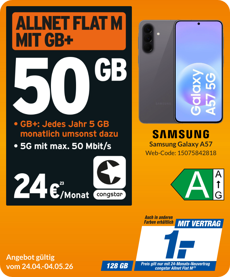 Galaxy A57 mit Allnet Flat M für 1€!