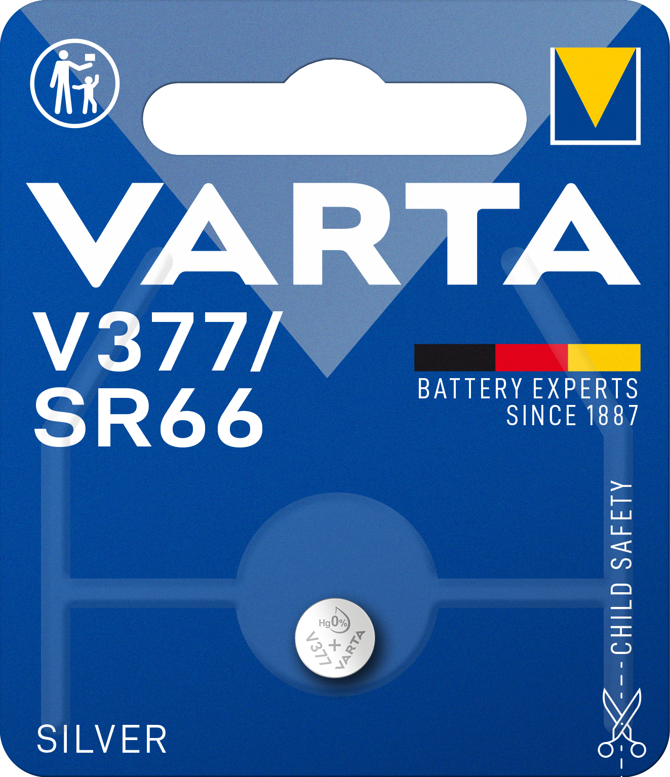 SILVER Coin V377/SR66, 1 er Blister Batterie