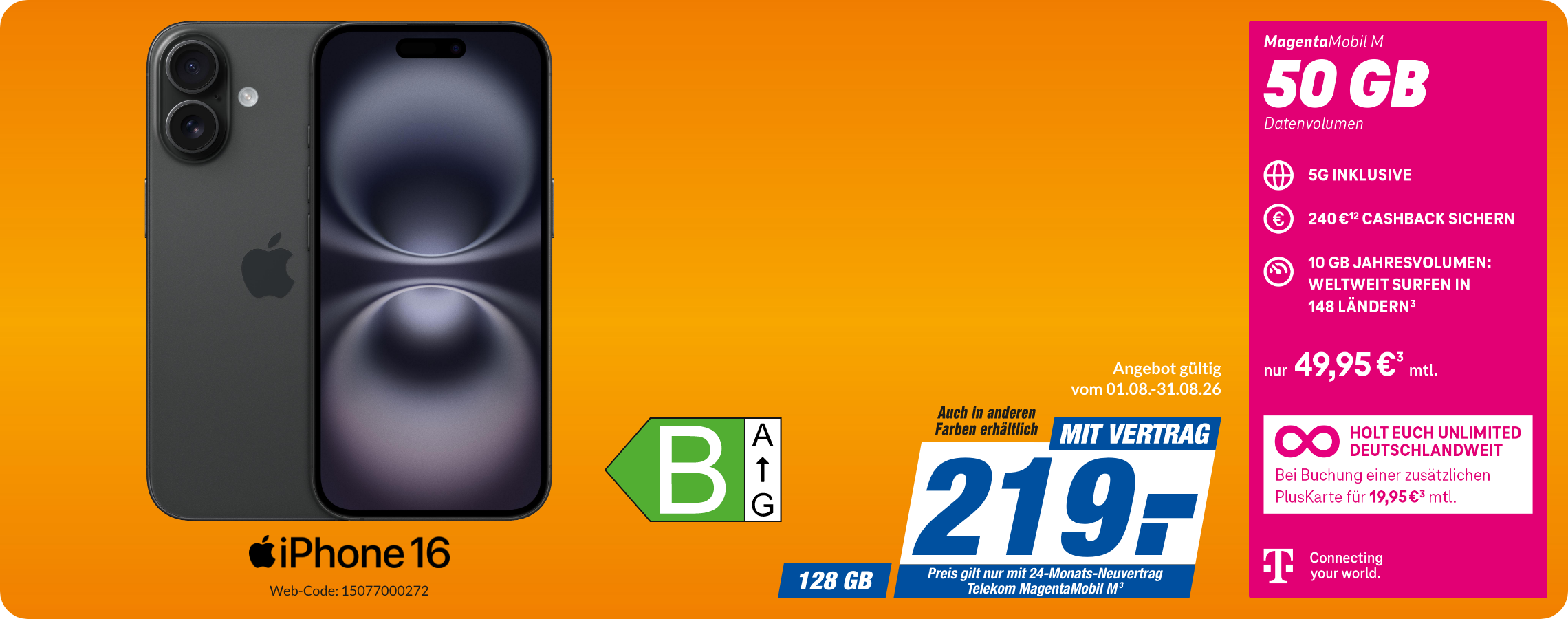 iPhone 16 mit Magenta Mobil M für 219€!