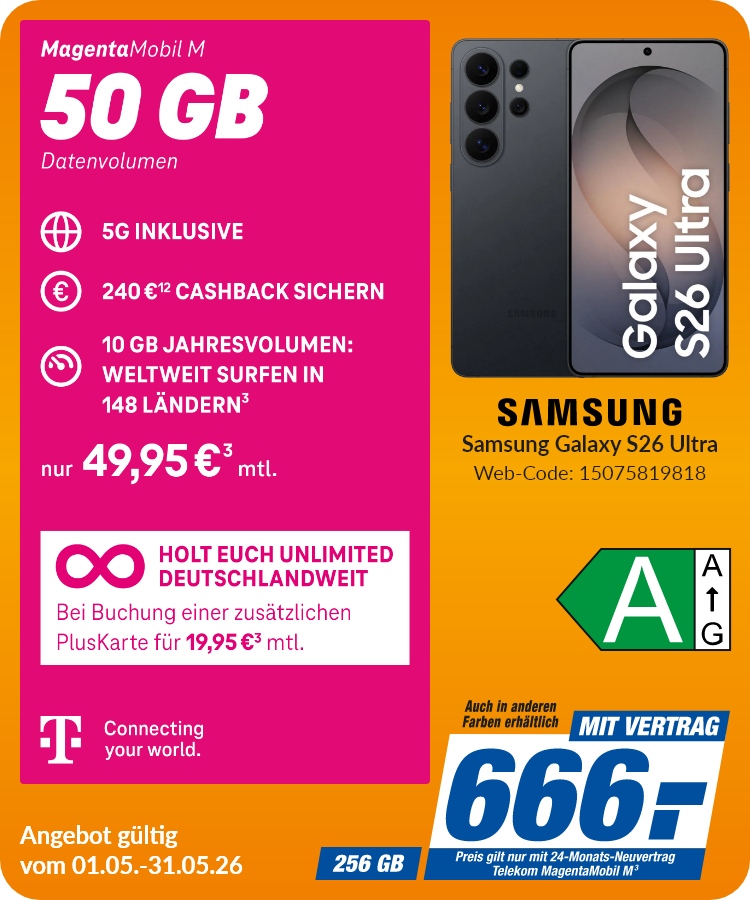 Samsung S26 Ultra mit Magenta Mobil M für 666€!