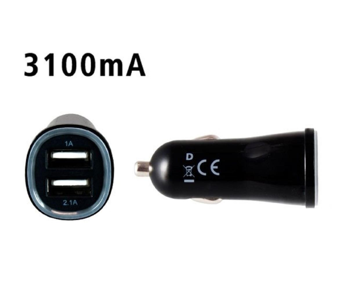 USB-KFZ Ladeadapter 12-24V zu 2 x USB 5V 3.1A USB Typ A, 1x 1000mA + 1x 2100mA, Schwarz