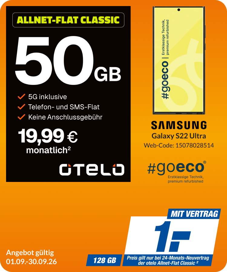 Galaxy S22 Ultra mit Allnet Flat Classic für 1€!