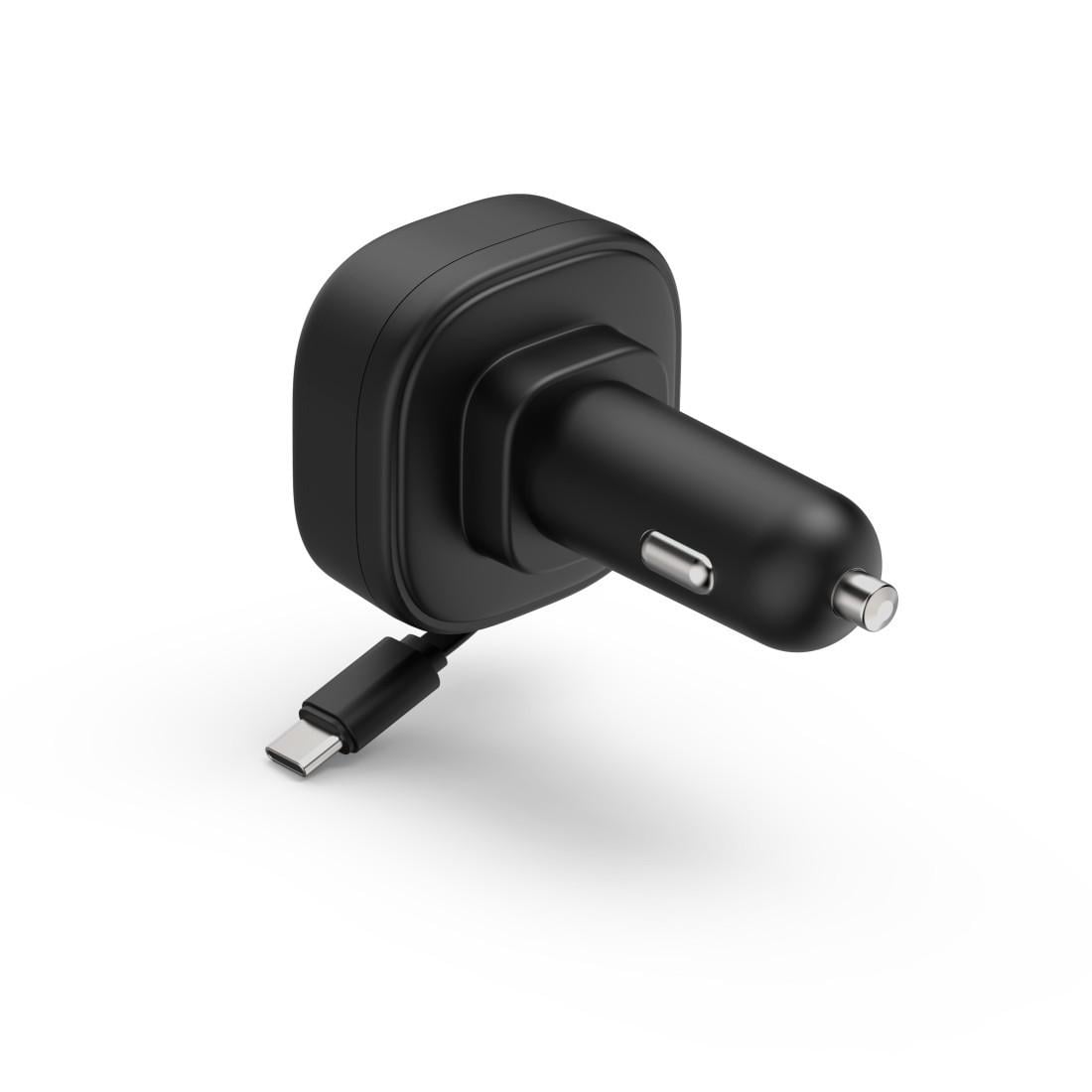 Auto-Schnellladegerät, 2x USB-C, ausziehbares Ladekabel, PD, 30 W, Schwarz (00201958)