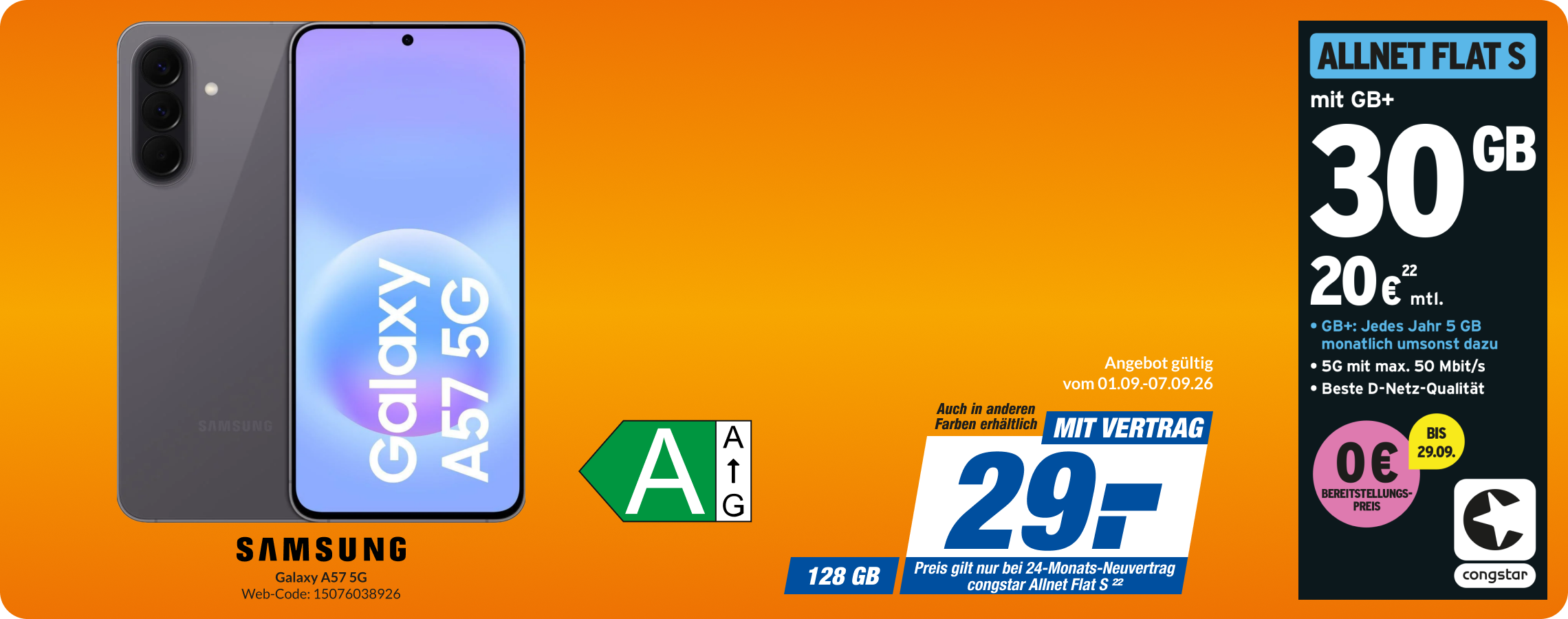 Samsung A57 mit Allnet Flat S für 29€!