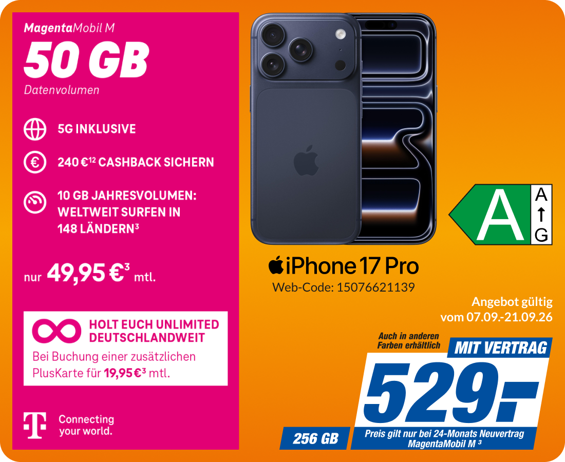 iPhone 17 Pro mit Magenta Mobil M für 529€!