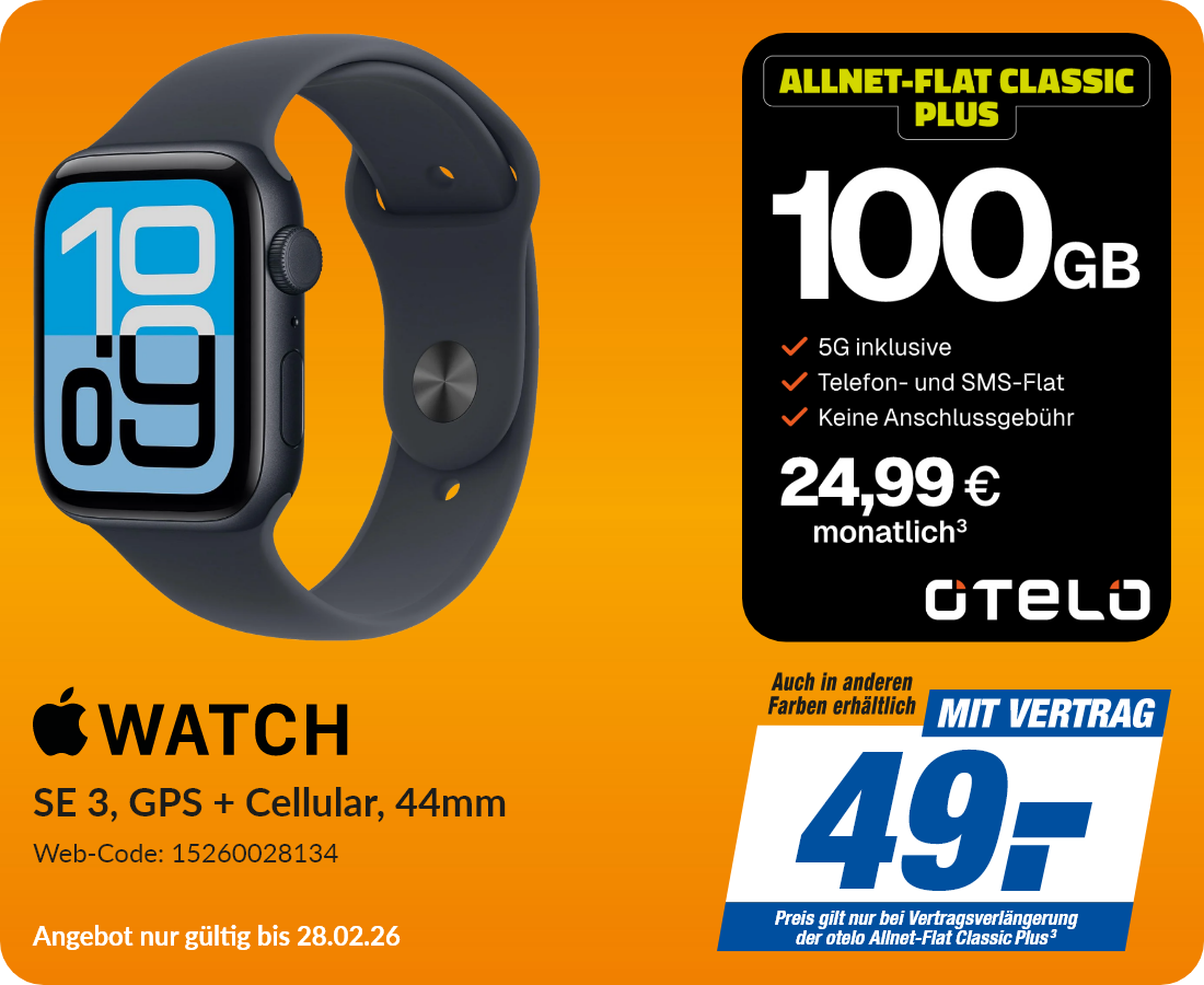 Apple Watch SE 3 mit ALLNET-FLAT CLASSIC PLUS für 49€!