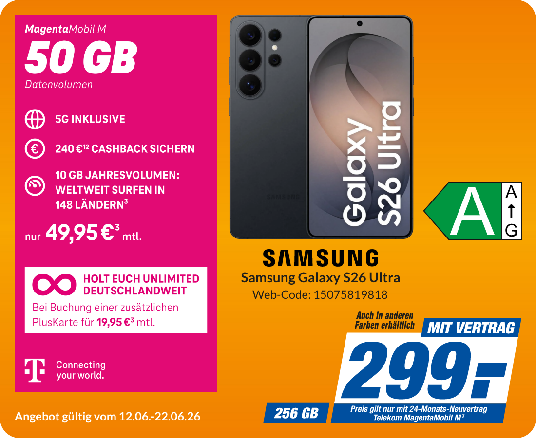 Samsung S26 Ultra mit Magenta Mobil M für 299€!