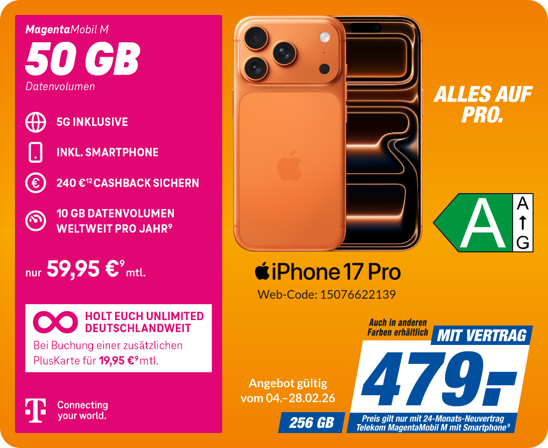 iPhone 17 Pro mit Magenta Mobil M für 479€!