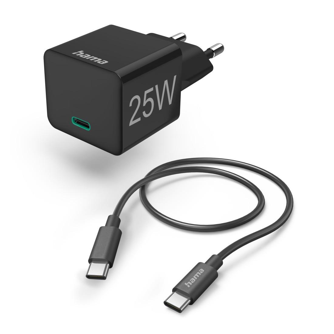 Schnellladegerät mit Ladekabel USB-C, Mini-Ladegerät, PD, 25W, 1 m, Schwarz (00125126)