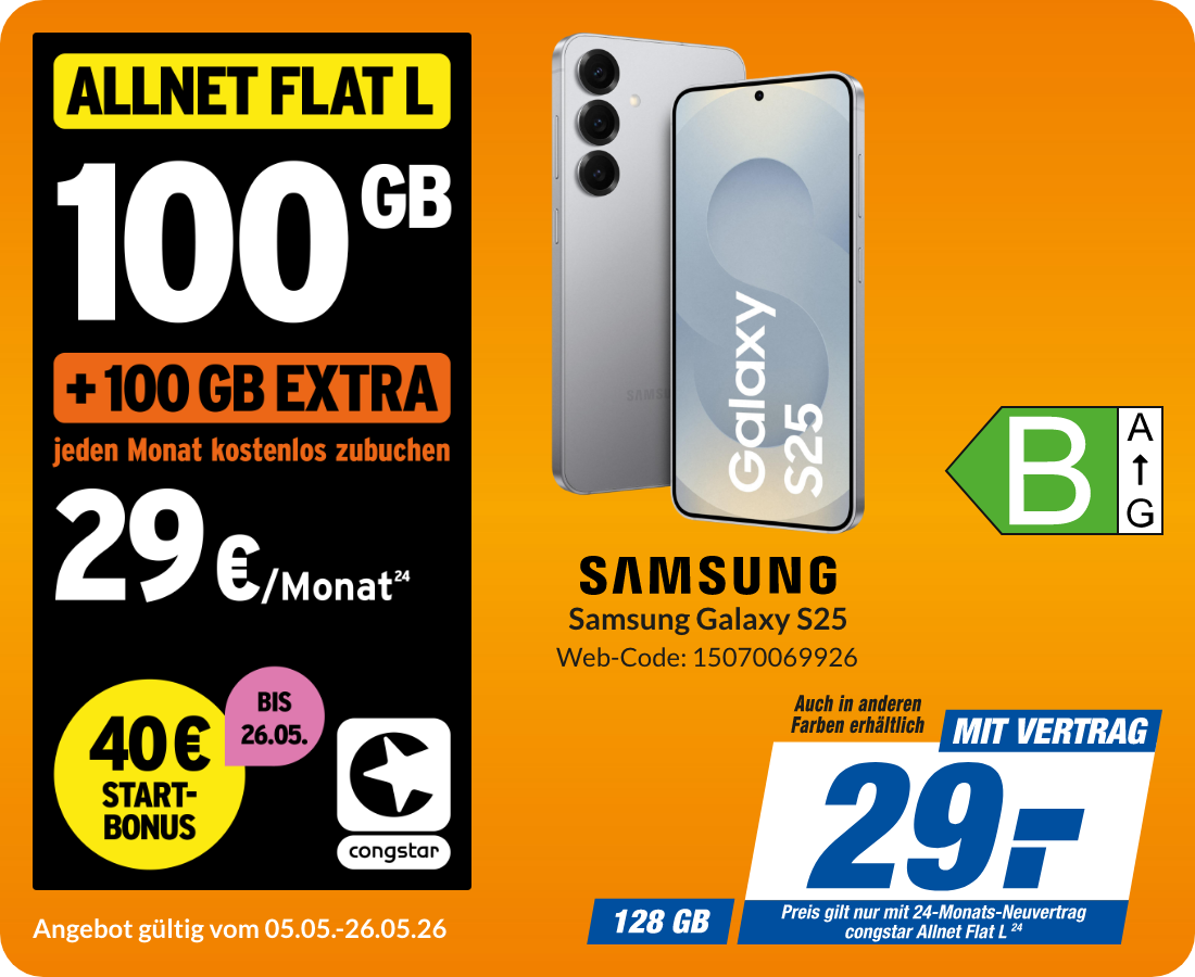 Samsung S25 mit Allnet Flat L für 29€!