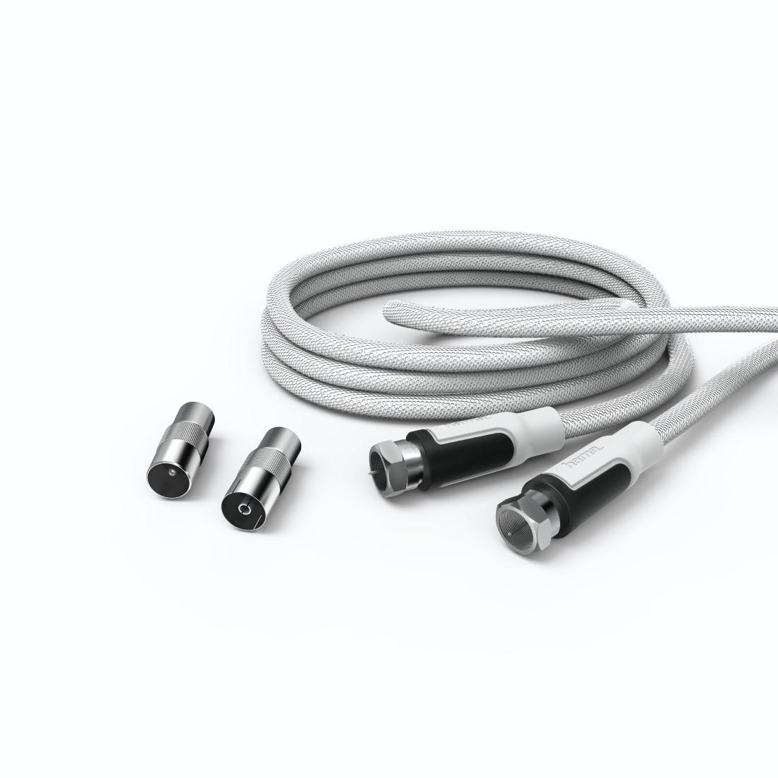 TV-Anschlusskabel, F-St. - F-St., 100 dB, Gewebe, inkl 2 Koax-Adapter, 6 m (00056588)