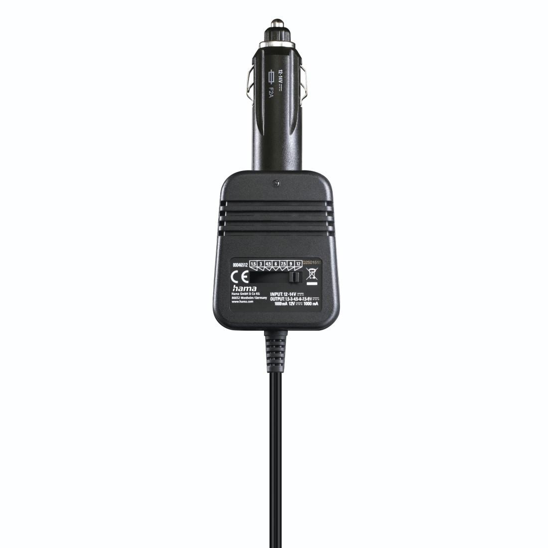 Netzteil für Kfz, einstellbar, 1000mA, 12W, max. 12V, stabilis., 8 Adapter (00223401)