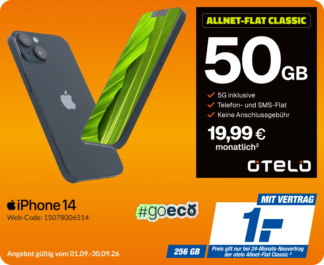 iPhone 14 mit Allnet Flat Classic für 1€!