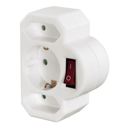 Multistecker, 3-fach, 2 Euro/1 Schutzkontakt-Steckdose, Schalter, Weiß (00108846)